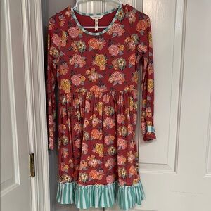 NWOT Matilda Jane Floral Kids Dress with Teal Ruffle Hem Size 14